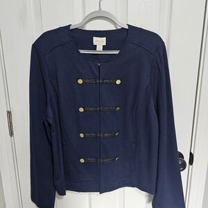 Chico's 3 XL Military Navy Blue Button Jacket Coat Nautical Blazer Gold Button
